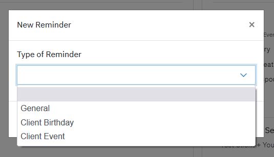 Screenshot of adding client event reminders